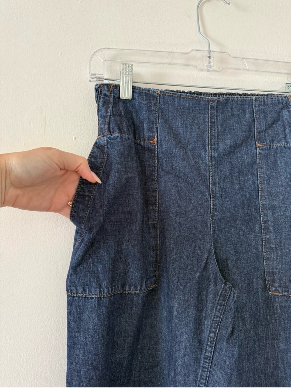 We The Free Breezy Denim Pull-On Jeans Cobalt mid rise wide leg breathable soft - Picture 4 of 5